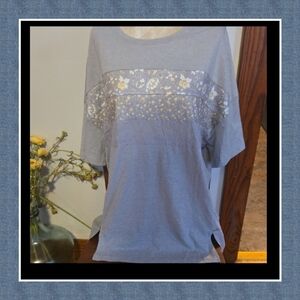 Gray Floral Women's Top with Floral Detail Size Large